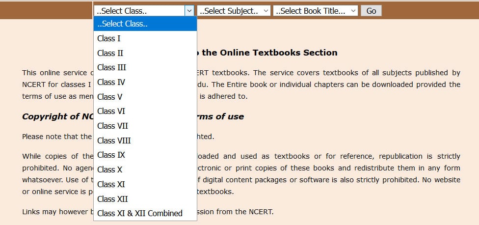Select Class, Subject and Book