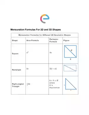 Mensuration Formulas For 2D and 3D Shapes PDF
