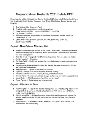 Gujarat Cabinet Reshuffle 2021 List PDF