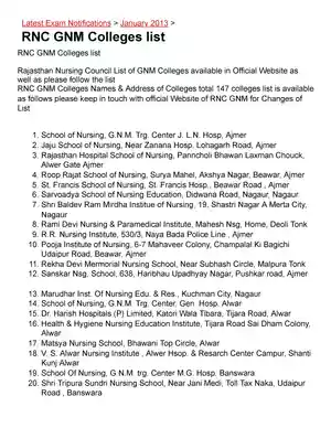GNM Nursing College List Rajasthan PDF 