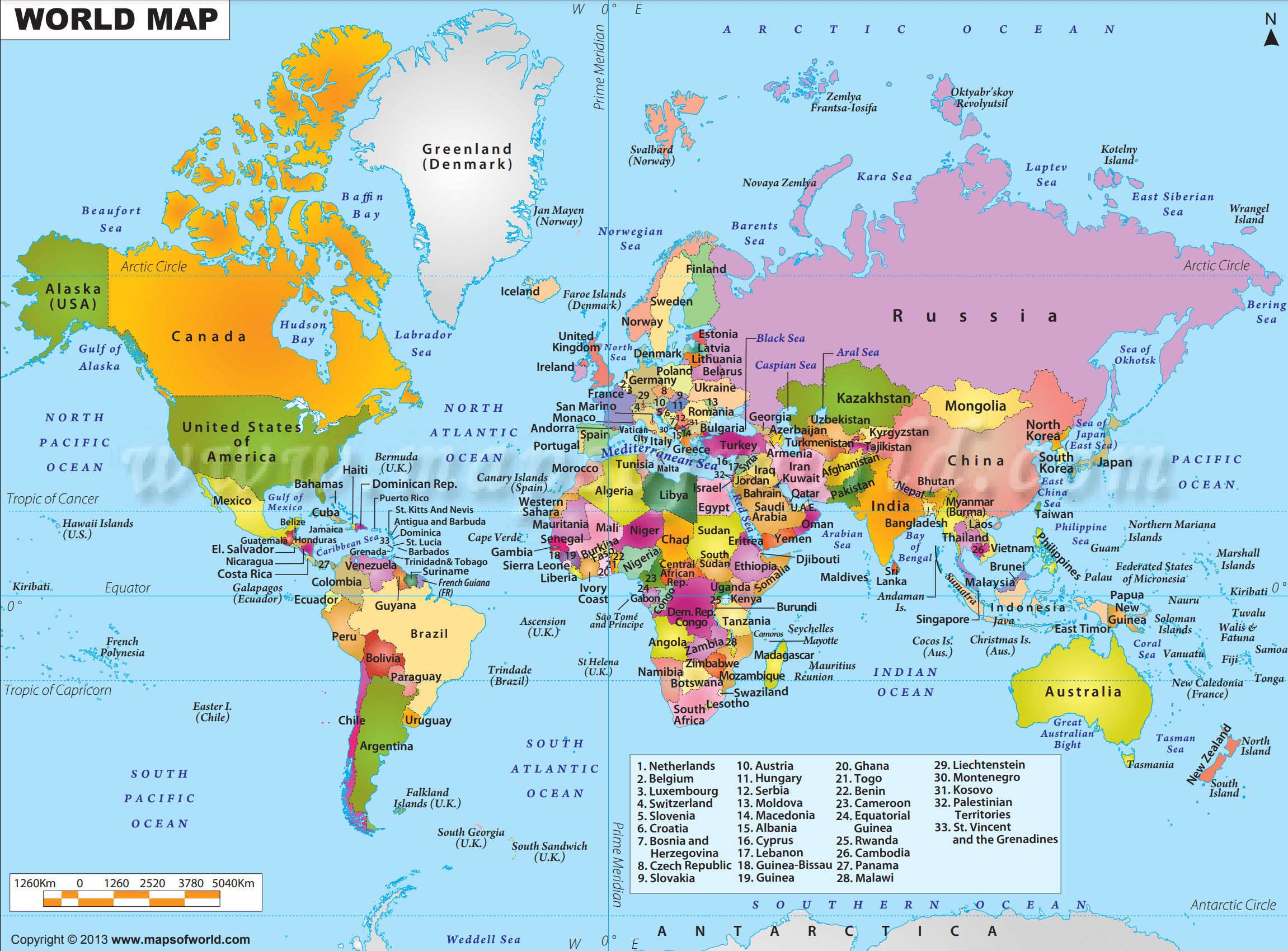 Printable World Map With Countries Names