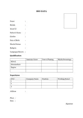 Biodata Form PDF