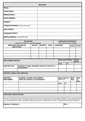 Job Bio Data Form PDF