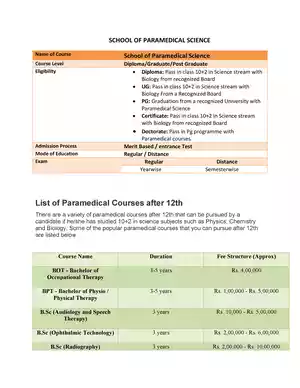 List of Paramedical Courses After 10th PDF