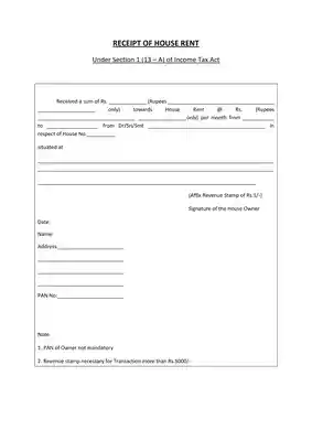 HRA Rent Receipt Format PDF