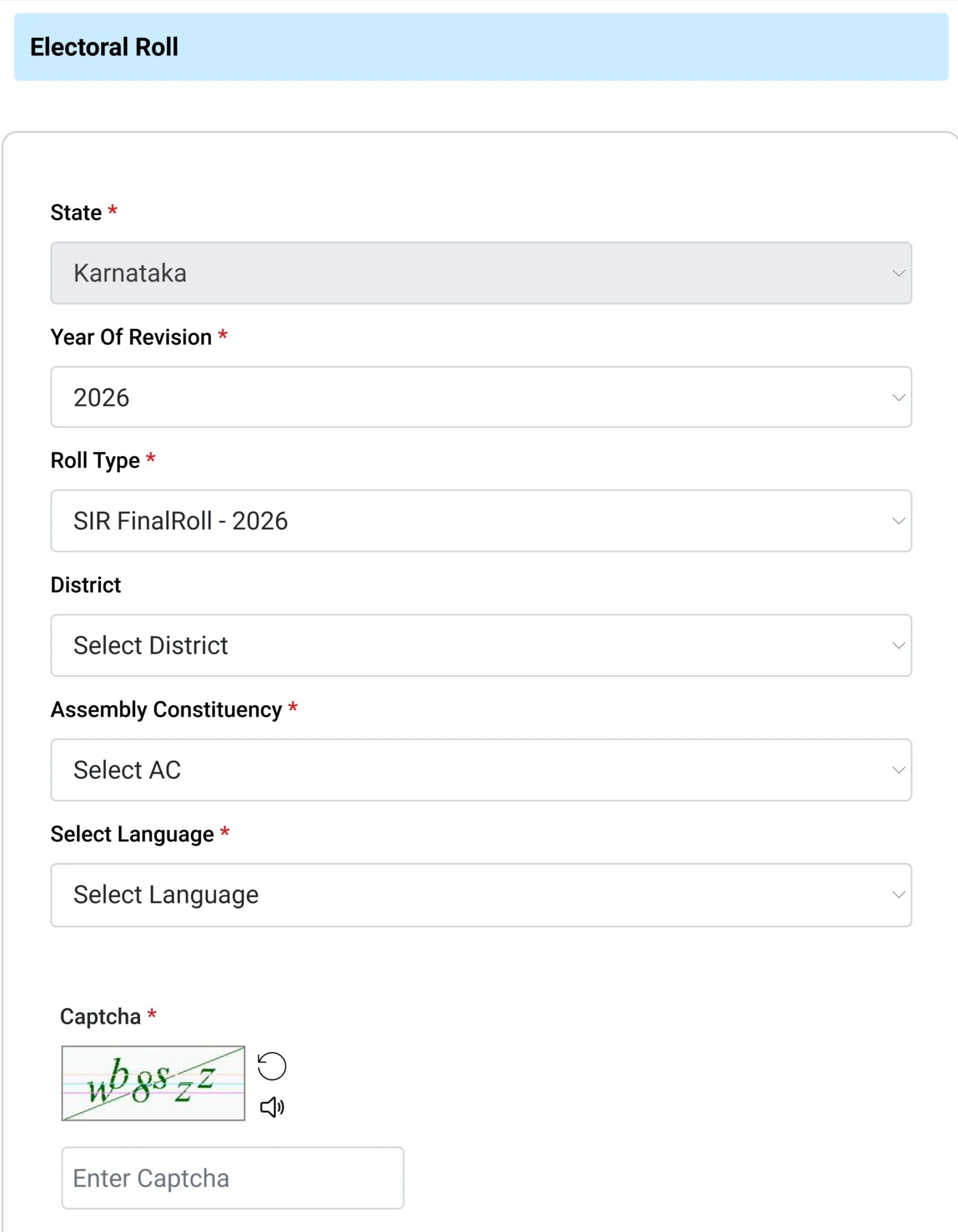 Select District, Assembly & Language