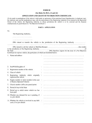 Application Form 28 for  No Objection Certificate (NOC)