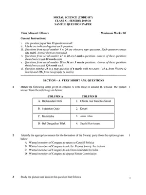 CBSE Sample Papers for Class 10 Social Science (2019-20)
