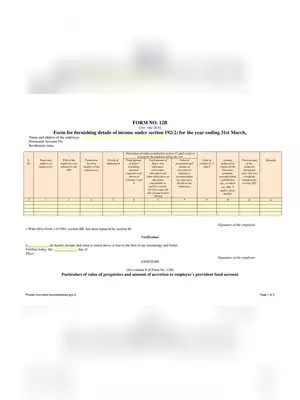 Form 12b Furnishing  Detail of Income for Change in Employment