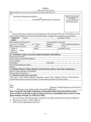 Form 8 – Application for Correction in Voter Card