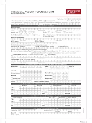 IDFC First Bank -Individual Account Opening Form