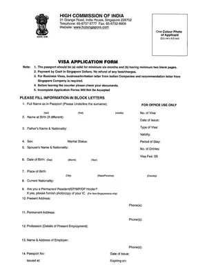 Visa Application Form For Singapore PDF