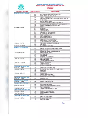 CBSE Class 12 Board Exam Date sheet 2020