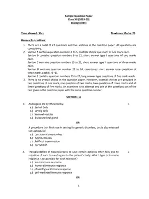 CBSE Sample Papers for Class 12 Biology (2019-2020)