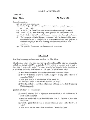 CBSE Sample Papers for Class 12 Chemistry (2019-2020)