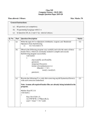 CBSE Sample Papers for Class 12 Computer Science – Old(2019-20)
