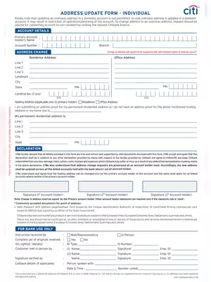 Citibank Address Update Application Form