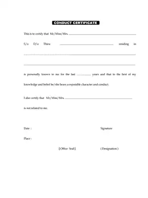 Conduct Certificate Form