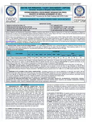 DRDO CEPTAM Recruitment 2020 For MTS