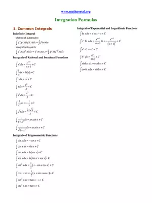 Integration Formulas With Examples