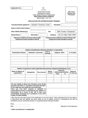 ISRO IPRC Apprenticeship Training Application Form