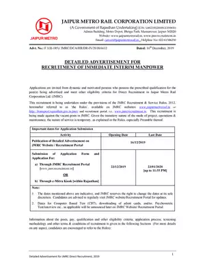 Jaipur Metro Rail Recruitment Notification 2020