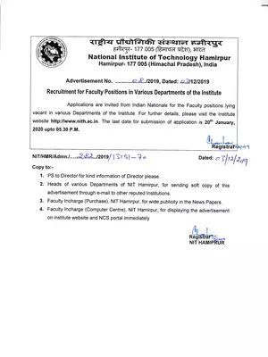 NIT Hamirpur Recruitment For 76 Posts Notification 2019