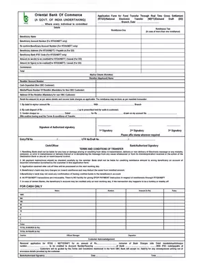 Oriental Bank of Commerce RTGS/NEFT Form PDF