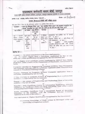RSMSSB Patwari Recruitment 2020 Notification