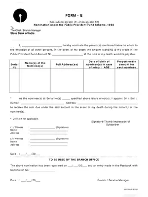 SBI PPF Nomination Form E