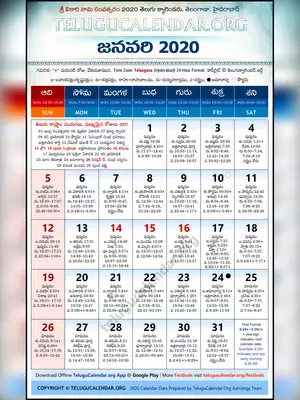 Telugu Panchang Calendar 2020