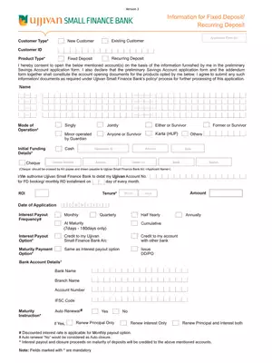 Ujjivan Bank FD/RD Form