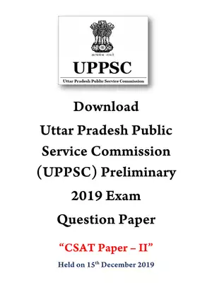 UPPSC Preliminary CSAT Exam Question Paper 2019 Hindi