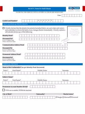 Yes Bank KYC Form