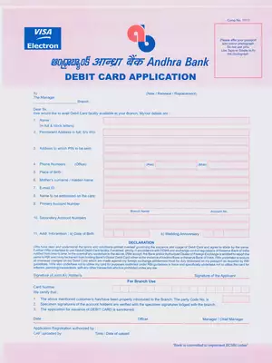 Andhra Bank Debit Card Application Form