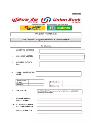 Andhra Bank MSME  Loan Application Form