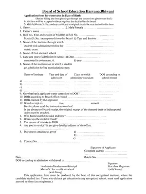 Application Form For Correction in Date of Birth BSEH