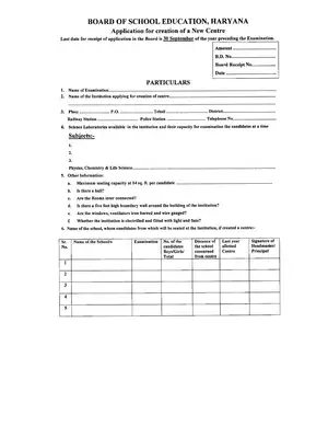 Application Form For Creation of a New Centre BSEH