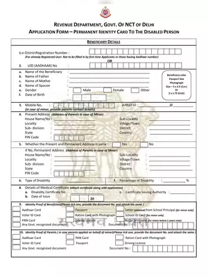 Application Form Permanent identity Card to Disabled Person