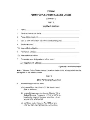 Arms Licence Application Form