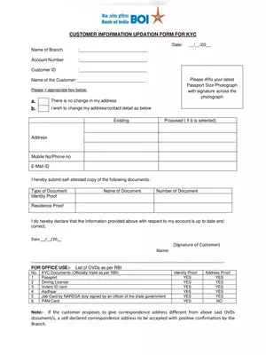 Bank of India KYC Form PDF