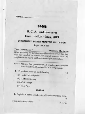 BCA Structured System Analysis & Design MDU Question Paper May 2019