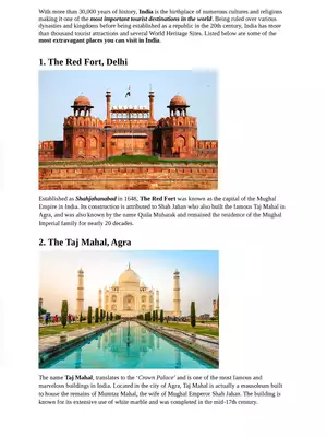 Best Tourist Places to Visit in India PDF