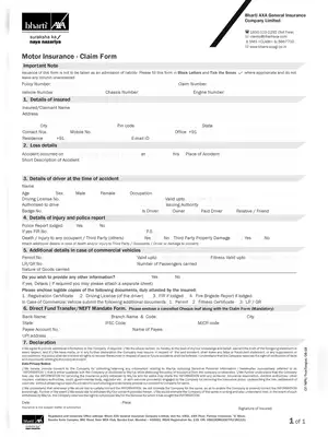 Bharti AXA Motor Insurance Claim Form