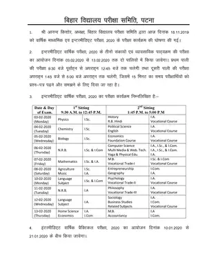 Bihar Board 10th & 12th Class Exam Datesheet