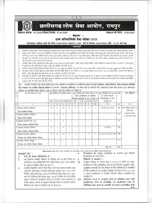 Chhattisgarh Public Service Commission Recruitment Notification 2020 Hindi