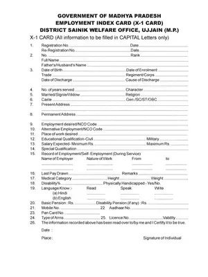 Ex Servicemen Employment Index Card Application Form (X-Card)