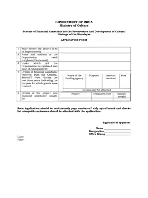 Financial Assistance for Preservation and Development of Cultural Heritage of Himalayas Scheme Application Form