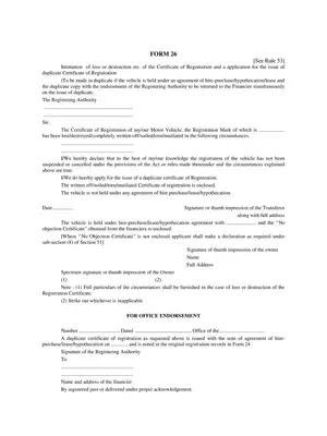 Form 26 Issue of Duplicate Certificate of Registration Delhi