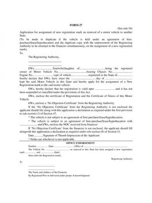 Form 27 Form Of Assignment of New Registration